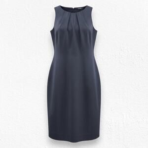 Tahari Black Sleeveless Sheath Dress Pleated Career Formal Knee Length Size 6